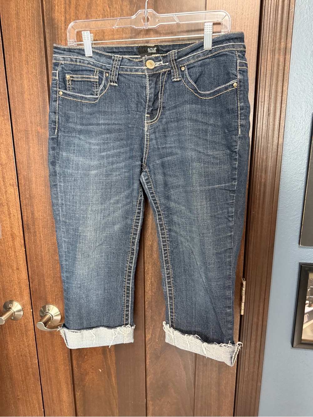 a.n.a Dark Blue Cropped Frayed Hem Jeans